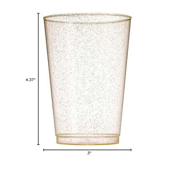 Munfix 100 Glitter 12 Oz Clear Plastic Cups Tumblers Gold Glitter Disposable Wedding Elegant Party Cups Recyclable and BPA-Free