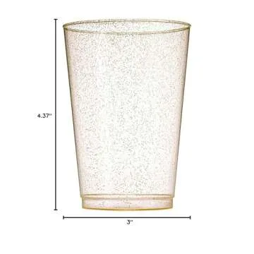 Munfix 100 Glitter 12 Oz Clear Plastic Cups Tumblers Gold Glitter Disposable Wedding Elegant Party Cups Recyclable and BPA-Free