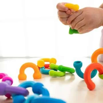 Fat Brain Toys Plip Links, Silicone Building Toys for Creative Play, Creative Construction Play Set for Preschoolers, Kids Toys Ages 3 to 12