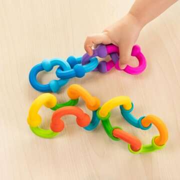 Fat Brain Toys Plip Links, Silicone Building Toys for Creative Play, Creative Construction Play Set for Preschoolers, Kids Toys Ages 3 to 12