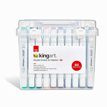 KINGART 424-60 PRO Double-Ended Alcohol Ink Art Markers, 60 COLORS, Fine Point & Chisel Tips, Perman...
