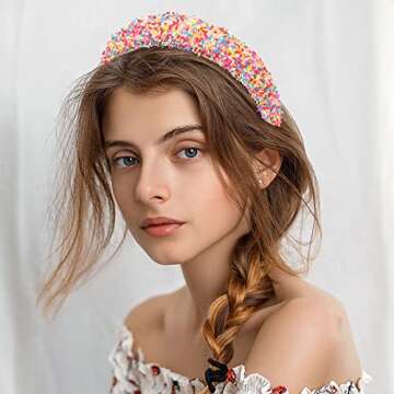 Drnytunk Women's 3-Piece Rhinestone Headband Set, Padded Hair Accessories for Weddings, Parties & Everyday Wear (Black, White, Multicolor)