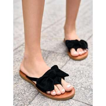 FISACE Womens Slip On Flip Flops Ring Toe Strappy Casual Summer Gladiator Flat Sandals