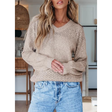 SHEWIN Womens Lightweight Crochet Sweater for Spring Style