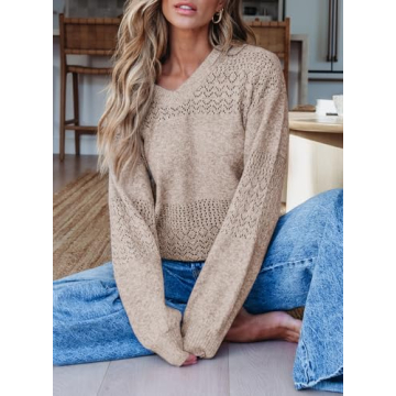SHEWIN Womens Lightweight Crochet Sweater for Spring Style