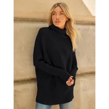 LILLUSORY Womens Turtleneck Oversized Tunic Fall Sweaters 2024 Trendy Casual Long Pullover Knit Winter Casual Cute Poncho Fashion Trendy Clothes Outfits Clothing Tops Black
