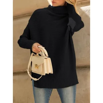 LILLUSORY Womens Turtleneck Oversized Tunic Fall Sweaters 2024 Trendy Casual Long Pullover Knit Winter Casual Cute Poncho Fashion Trendy Clothes Outfits Clothing Tops Black