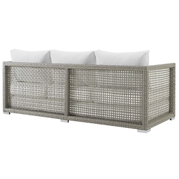 Modway Aura Outdoor Patio Wicker Rattan, Sofa, Gray White