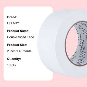 LELADY Double Sided Tape 2 Inch x 40 Yards for Crafting