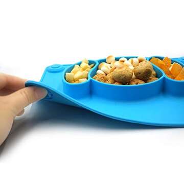 LongDear Suction Plates for Baby,Toddler Plates with Suction,Silicone Divided Kids Placemat Fits Most Highchair Trays,2 Pack (Blue & Green)