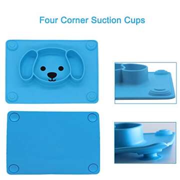 LongDear Suction Plates for Baby,Toddler Plates with Suction,Silicone Divided Kids Placemat Fits Most Highchair Trays,2 Pack (Blue & Green)