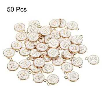 MECCANIXITY Alphabet E Letter Charm Double Sided Enamel Initial Alphabet Pendant White, for Necklace Bracelet Earring Jewelry Making, Pack of 50
