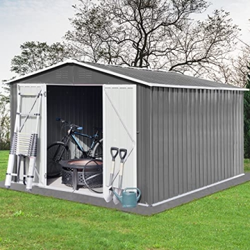 EMKK Large Metal Outdoor Storage Shed - Durable & Stylish