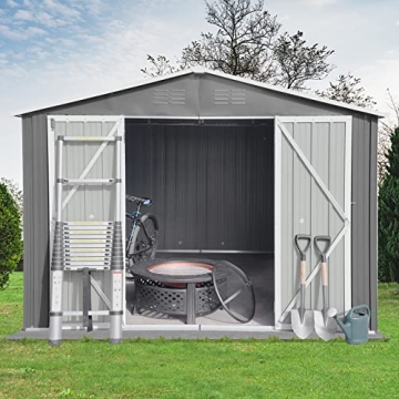 EMKK Large Metal Outdoor Storage Shed - Durable & Stylish
