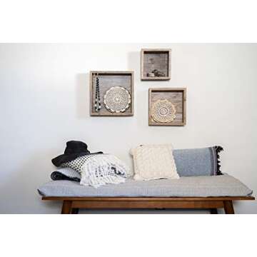 BARNWOODUSA Rustic Shelves, Deluxe Square Floating Wood Shadowbox, Home Decor, Set of 3 (Natural Wea...