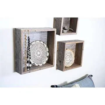 BARNWOODUSA Rustic Shelves, Deluxe Square Floating Wood Shadowbox, Home Decor, Set of 3 (Natural Weathered Gray)