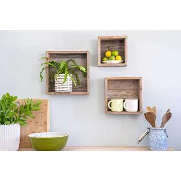 BARNWOODUSA Rustic Shelves, Deluxe Square Floating Wood Shadowbox, Home Decor, Set of 3 (Natural Weathered Gray)