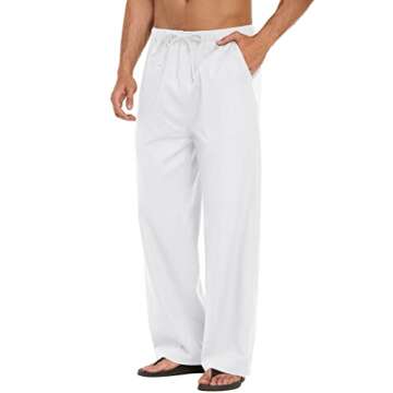 COOFANDY Mens Linen Cotton Loose Casual Lightweight Elastic Waist Straight Pants