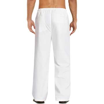COOFANDY Mens Linen Cotton Loose Casual Lightweight Elastic Waist Straight Pants