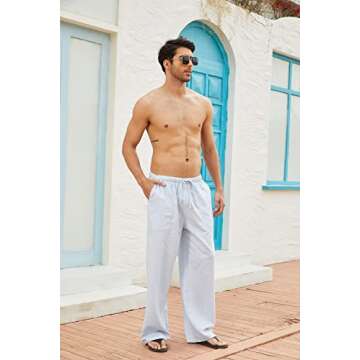 COOFANDY Mens Linen Cotton Loose Casual Lightweight Elastic Waist Straight Pants