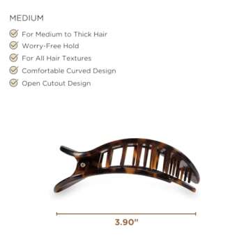 TELETIES - Medium Flat Round Clip - Strong Grip, Bendable Teeth, Comfortable Curved Design - For Lyi...