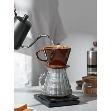 DOWAN Pour Over Coffee Dripper, Non Electric Pour Over Coffee Maker, Porcelain Slow Brewing Accessor...