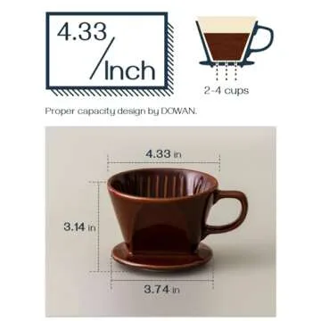 DOWAN Pour Over Coffee Dripper, Non Electric Pour Over Coffee Maker, Porcelain Slow Brewing Accessories for Home, Cafe, Restaurants, Easy Manual Brew Maker, Brown