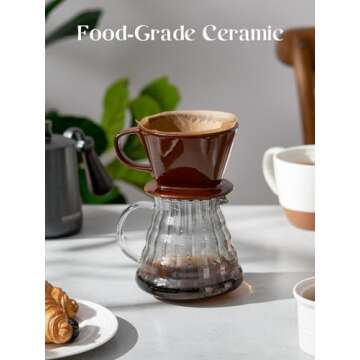 DOWAN Pour Over Coffee Dripper, Non Electric Pour Over Coffee Maker, Porcelain Slow Brewing Accessories for Home, Cafe, Restaurants, Easy Manual Brew Maker, Brown