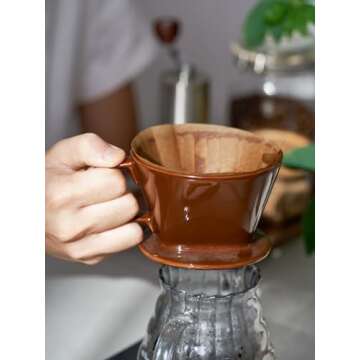 DOWAN Pour Over Coffee Dripper, Non Electric Pour Over Coffee Maker, Porcelain Slow Brewing Accessories for Home, Cafe, Restaurants, Easy Manual Brew Maker, Brown