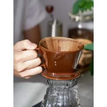 DOWAN Pour Over Coffee Dripper, Non Electric Pour Over Coffee Maker, Porcelain Slow Brewing Accessories for Home, Cafe, Restaurants, Easy Manual Brew Maker, Brown