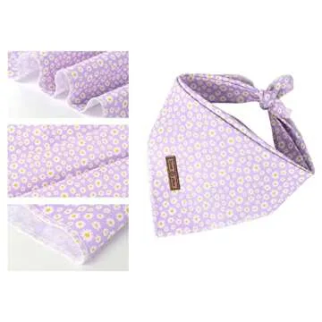 Lionet Paws Spring Daisy Dog Bandana Washable Cotton Handkerchief Scarf Triangle Bandana for Small Medium Large Dogs Girl Boy