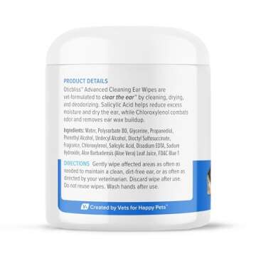 VETNIQUE Oticbliss Advanced Cleaning Ear Wipes for Dogs & Cats for Odor Control, Dirt and Wax Remova...