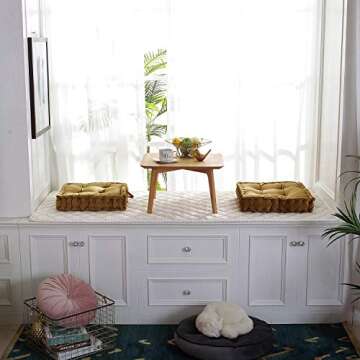 RUIELO Square Thick Floor Cushion Pillows,Tufted Padded Boosted Floor Pillow Cushion Seating with Carrying Handle Tatami Indoor Outdoor Pads for Living Room Yoga Room Sofa Chair Home Decor（2pcs）