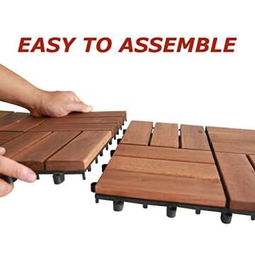 Interlocking Acacia Wood Deck Tiles,Box of 10 12 in x 12 in each,waterproof all weather,patio tiles,balcony flooring,backyard flooring,outdoor shower mat,portable dance floor,12 slats,10 Sq ft,NATURAL