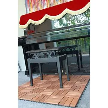 Interlocking Acacia Wood Deck Tiles,Box of 10 12 in x 12 in each,waterproof all weather,patio tiles,balcony flooring,backyard flooring,outdoor shower mat,portable dance floor,12 slats,10 Sq ft,NATURAL