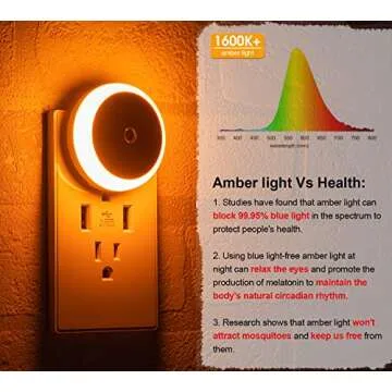myCozyLite Amber Night Light, Plug in, Small LED Night Light, Dusk to Dawn Sensor, Auto Dim, Energy Efficient, Night Light Plug into Wall for Bedroom, Bathroom, Kitchen, Hallway, 2 Pack