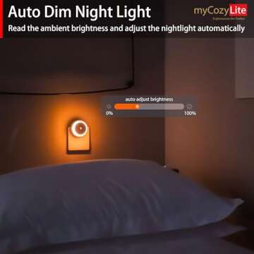 myCozyLite Amber Night Light, Plug in, Small LED Night Light, Dusk to Dawn Sensor, Auto Dim, Energy Efficient, Night Light Plug into Wall for Bedroom, Bathroom, Kitchen, Hallway, 2 Pack