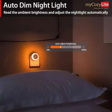 myCozyLite Amber Night Light, Plug in, Small LED Night Light, Dusk to Dawn Sensor, Auto Dim, Energy Efficient, Night Light Plug into Wall for Bedroom, Bathroom, Kitchen, Hallway, 2 Pack