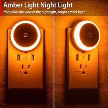 myCozyLite Amber Night Light, Plug in, Small LED Night Light, Dusk to Dawn Sensor, Auto Dim, Energy Efficient, Night Light Plug into Wall for Bedroom, Bathroom, Kitchen, Hallway, 2 Pack