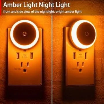 myCozyLite Amber Night Light, Plug in, Small LED Night Light, Dusk to Dawn Sensor, Auto Dim, Energy Efficient, Night Light Plug into Wall for Bedroom, Bathroom, Kitchen, Hallway, 2 Pack
