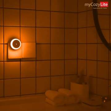 myCozyLite Amber Night Light, Plug in, Small LED Night Light, Dusk to Dawn Sensor, Auto Dim, Energy Efficient, Night Light Plug into Wall for Bedroom, Bathroom, Kitchen, Hallway, 2 Pack
