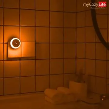 myCozyLite Amber Night Light, Plug in, Small LED Night Light, Dusk to Dawn Sensor, Auto Dim, Energy Efficient, Night Light Plug into Wall for Bedroom, Bathroom, Kitchen, Hallway, 2 Pack