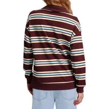 WIHOLL Women's Stylish Striped Button Sweatshirt Pullover