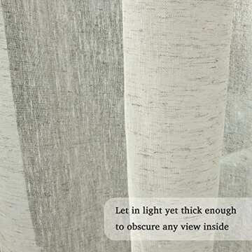 Turquoize White Linen Sheer Curtains Natural Linen Semi Sheer Curtains White 96 Inches Long Light Filtering Burlap Curtains 2 Panels Rod Pocket Window Treatments Drapes, Privacy Assured, Natural