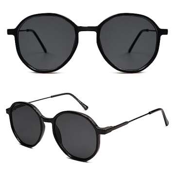 SOJOS Trendy Designer Hexagon Round Sunglasses for Women Fashion Big Shades Geometric Women Sunglasses SJ2181, Black Frame/Grey Lens