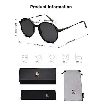 SOJOS Trendy Designer Hexagon Round Sunglasses for Women Fashion Big Shades Geometric Women Sunglasses SJ2181, Black Frame/Grey Lens