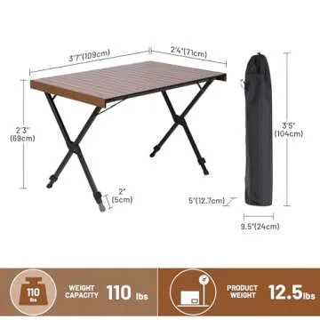 TIMBER RIDGE Folding Camping Table Adjustable Height, 4-6 Person Lightweight Aluminum Roll-up Table for Camping Outdoor Picnic BBQ Backyard Party Support 110lbs