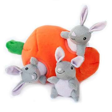 ZippyPaws Burrow Squeaky Hide and Seek Plush Dog Toy, Bunny 'n Carrot