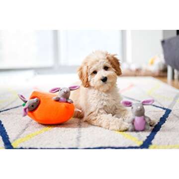 ZippyPaws Burrow Squeaky Hide and Seek Plush Dog Toy, Bunny 'n Carrot