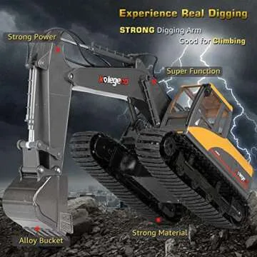 kolegend 3 in 1 RC Excavator 15 Channel with Grab Drill Metal Shovel, 1/14 Remote Control Construction Vehicles Tractor, 2.4Ghz Boy Toy Gift for Kids and Adults